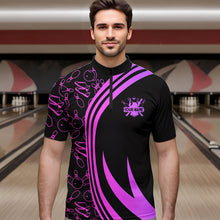 Load image into Gallery viewer, Black Mens bowling shirts Custom Pink neon team league bowling jerseys, gifts for bowlers NQS9668