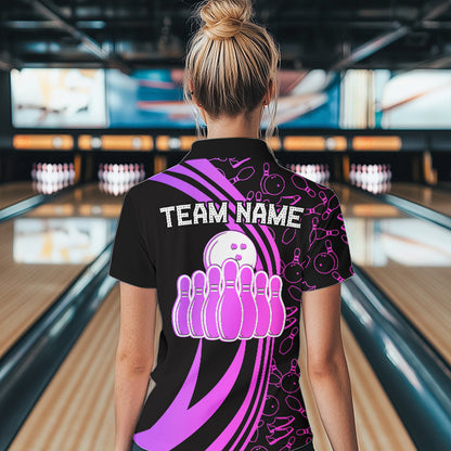 Black Women bowling shirts Custom Pink neon team league bowling jerseys, gifts for bowlers NQS9668