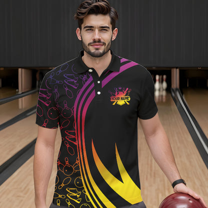 Black Mens bowling shirts Custom Colorful neon team league bowling jerseys, gifts for bowlers NQS9669