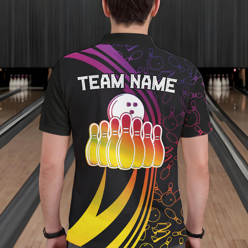 Black Mens bowling shirts Custom Colorful neon team league bowling jerseys, gifts for bowlers NQS9669