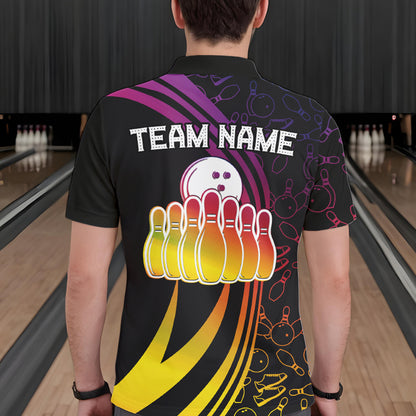 Black Mens bowling shirts Custom Colorful neon team league bowling jerseys, gifts for bowlers NQS9669