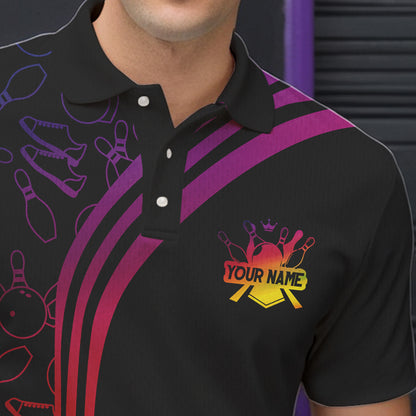 Black Mens bowling shirts Custom Colorful neon team league bowling jerseys, gifts for bowlers NQS9669