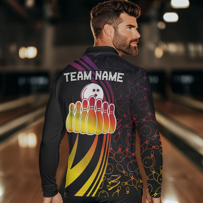 Black Mens bowling shirts Custom Colorful neon team league bowling jerseys, gifts for bowlers NQS9669