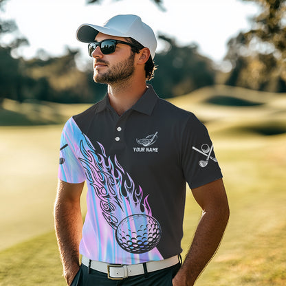 Hologram Flame Golf ball Polo Shirts For Men Custom Golf Team Shirts Golfer Outfit NQS9674