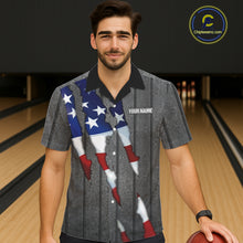 Load image into Gallery viewer, American Flag metal pattern Skull Bowling Button-up Shirts Custom patriotic Bowling Team Jerseys NQS11734