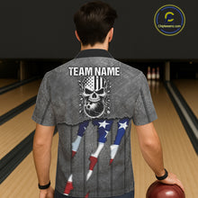 Load image into Gallery viewer, American Flag metal pattern Skull Bowling Button-up Shirts Custom patriotic Bowling Team Jerseys NQS11734