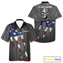 Load image into Gallery viewer, American Flag metal pattern Skull Bowling Button-up Shirts Custom patriotic Bowling Team Jerseys NQS11734