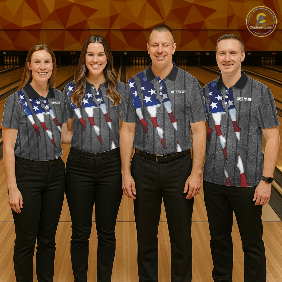 American Flag metal pattern Skull Bowling Shirts For Men Custom patriotic Bowling Team Jerseys NQS11734