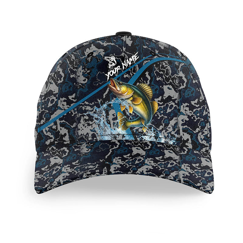 Custom Walleye Fishing Camo Baseball Angler Hat Cap, Personalized Walleye Fishing Team Hat with Names NQS9952
