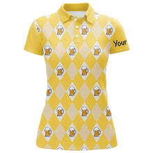 Load image into Gallery viewer, Yellow argyle plaid beer pattern Women golf polo shirts custom golf shirts for women, ladies golf top NQS7812