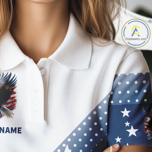 Red, White and Blue American Flag Eagle Custom Women golf polo shirt, patriotic ladies golf outfit NQS10104
