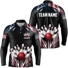 Load image into Gallery viewer, American flag Bowling Polo, Quarter zip shirts For Men Custom patriotic bowling team jerseys outfits NQS8689