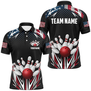 American flag Bowling Polo, Quarter zip shirts For Men Custom patriotic bowling team jerseys outfits NQS8689