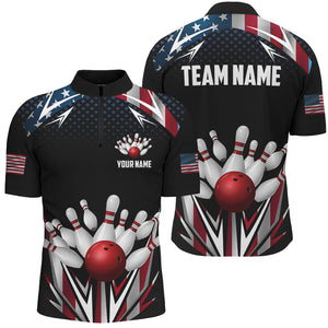 American flag Bowling Polo, Quarter zip shirts For Men Custom patriotic bowling team jerseys outfits NQS8689