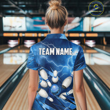 Load image into Gallery viewer, Blue Lightning Thunder Bowling Shirts For Women Custom Bowling Team League Jersey, Gift For Bowlers NQS10860