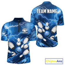 Load image into Gallery viewer, Blue Lightning Thunder Bowling Shirts For Men Custom Bowling Team League Jersey, Gift For Bowlers NQS10860