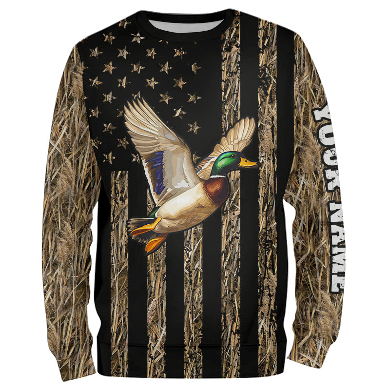 Duck hunting camo American Flag Customize Name Patriotic Duck Hunting 3D All Over Printed Shirts NQS8914