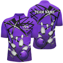 Load image into Gallery viewer, Personalized Bowling Shirts For Men, Team Bowling Jerseys Camo Bowling Ball and Pins | Purple NQS8915