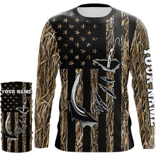 Load image into Gallery viewer, Personalized American Flag Camo Fishing Jerseys, Fish hook camo patriotic Long Sleeve Fishing Shirts NQS8920