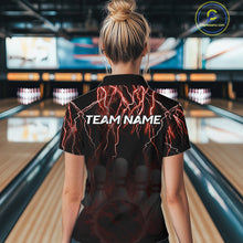 Load image into Gallery viewer, Black and Red Lightning Thunder Lion Bowling Shirt For Women Custom Lion Bowling Team Jerseys NQS11046