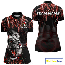 Load image into Gallery viewer, Black and Red Lightning Thunder Lion Bowling Shirt For Women Custom Lion Bowling Team Jerseys NQS11046