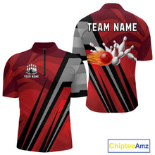 Load image into Gallery viewer, Red Camo Flame Bowling Polo, Quarter Zip Shirts For Men Custom Team Jerseys bowling outfits for men NQS11048