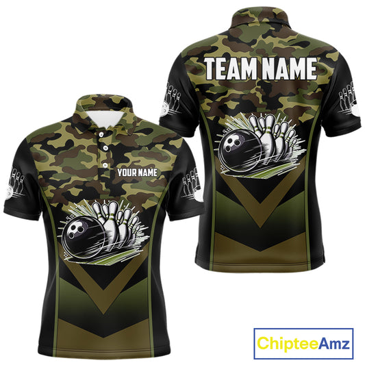 Black green camo Mens polo, quarter Zip bowling shirts Custom bowling team league jerseys NQS11050