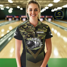 Load image into Gallery viewer, Black green camo Womens polo, quarter Zip bowling shirts Custom bowling team league jerseys NQS11050