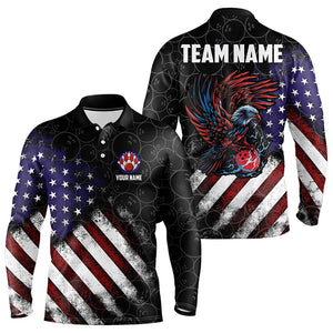 Retro American Flag Eagle Bowling Polo, Quarter Zip Shirt for Men Custom Patriotic Bowling Team Jersey NQS9162