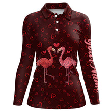 Load image into Gallery viewer, Funny Flamingo red heart pattern Women golf polo shirt custom Valentine golf tops gifts for her NQS9366