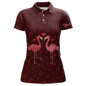 Funny Flamingo red heart pattern Women golf polo shirt custom Valentine golf tops gifts for her NQS9366