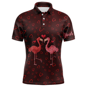 Funny Flamingo red heart pattern Mens golf polo shirts custom Valentine golf tops gifts for him NQS9366