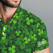 Load image into Gallery viewer, Mens golf polo shirts Green clover St Patrick&#39;s Day pattern golf shirts custom team golf polo NQS4727