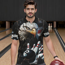 Load image into Gallery viewer, Personalized Eagle American flag Bowling Team Shirts For Mens Custom Patriotic Bowling League Jersey NQS9520