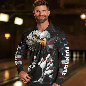 Personalized Eagle American flag Bowling Team Shirts For Mens Custom Patriotic Bowling League Jersey NQS9520