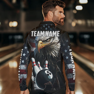 Personalized Eagle American flag Bowling Team Shirts For Mens Custom Patriotic Bowling League Jersey NQS9520