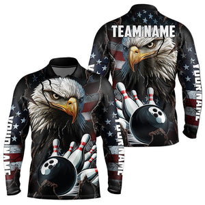 Personalized Eagle American flag Bowling Team Shirts For Mens Custom Patriotic Bowling League Jersey NQS9520