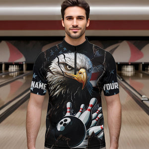 Personalized Eagle American flag Bowling Team Shirts For Mens Custom Patriotic Bowling League Jersey NQS9520