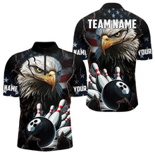 Load image into Gallery viewer, Personalized Eagle American flag Bowling Team Shirts For Mens Custom Patriotic Bowling League Jersey NQS9520