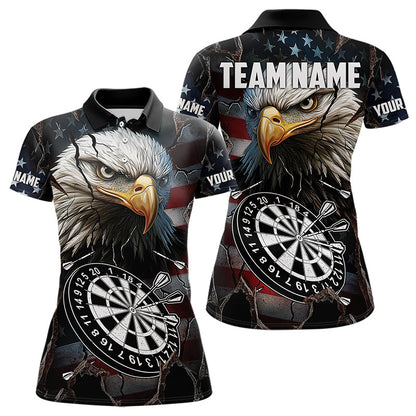 Personalized Eagle American flag Dart Polo, Quarter Zip Shirt for Women Custom Patriotic Darts Jersey NQS9521