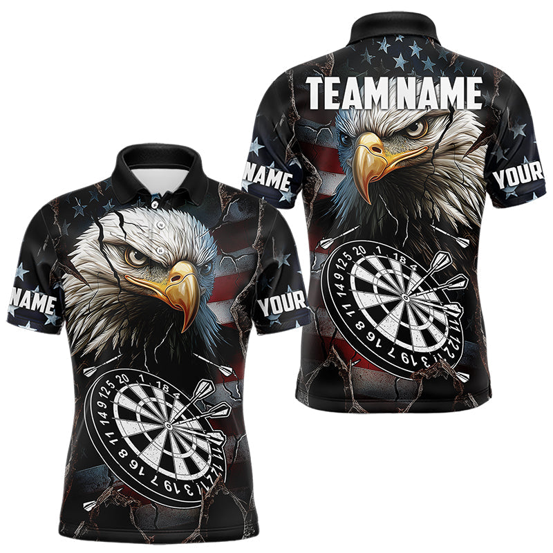 Personalized Eagle American flag Dart Polo, Quarter Zip Shirt for Men Custom Patriotic Darts Jersey NQS9521