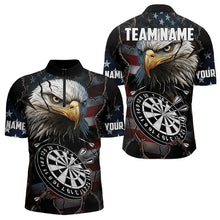 Load image into Gallery viewer, Personalized Eagle American flag Dart Polo, Quarter Zip Shirt for Men Custom Patriotic Darts Jersey NQS9521