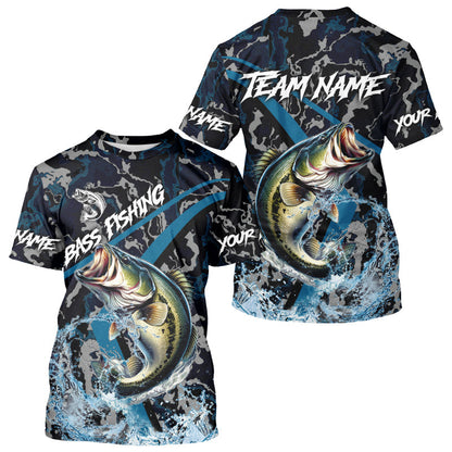 Custom Largemouth Bass Fishing Camo Long Sleeve Fishing Shirts, Personalized Bass Fishing Team Jerseys NQS9677