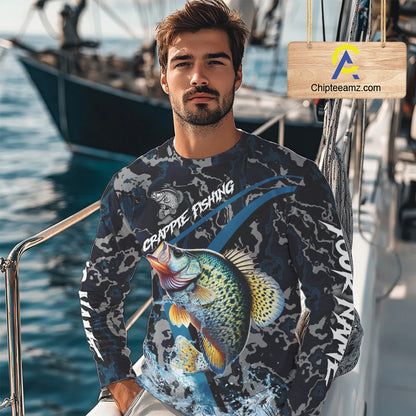 Custom Crappie Fishing Camo Long Sleeve Fishing Shirts, Personalized Crappie Fishing Team Jerseys NQS9678