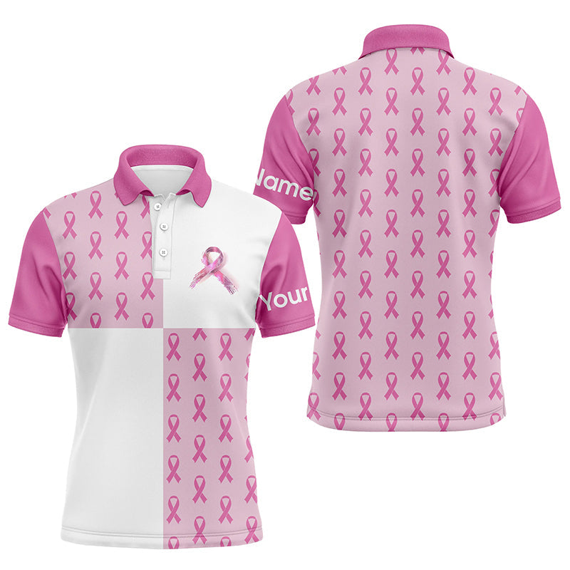 Mens golf polo shirts custom pink Breast Cancer Pink Ribbon pattern golf shirts for men, golfing gifts NQS7454