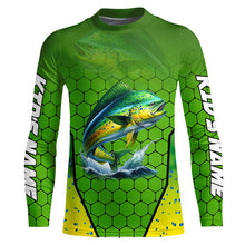 Load image into Gallery viewer, Personalized Mahi mahi green scales Performance Long Sleeve Fishing Shirts, Tournament Fishing Jerseys NQS7457