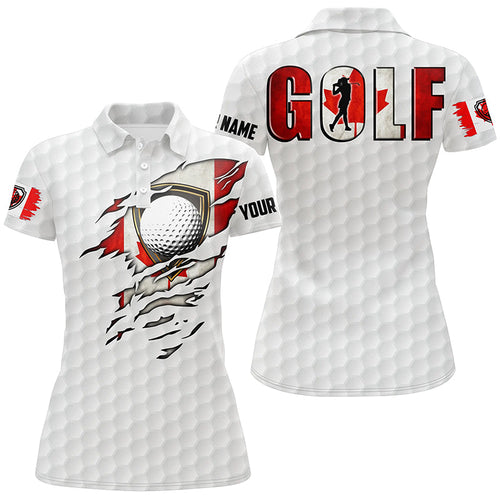 Womens golf polo shirts vintage Canada flag custom team golf shirts, Canadian patriot white golf tops NQS7612