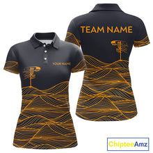 Load image into Gallery viewer, Black and Orange Disc Golf basket Disc golf polo shirts for women Custom team disc golf outfit NQS9959