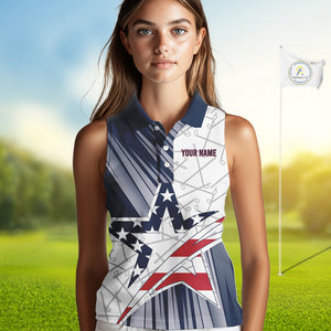 Personalized Red, White and Blue American Flag Star Golf Camo sleeveless polo shirts, unique golf gift NQS9960