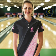 Load image into Gallery viewer, Black and Pink Ribbon Breast cancer Bowling Polo, 1/4 Zip Shirt for Women Custom Bowling Team Jersey NQS9961